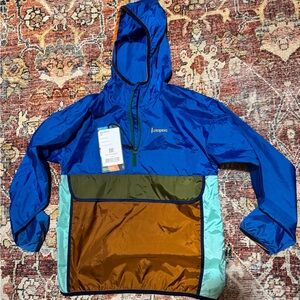 Cotopaxi Kids M Blue and Brown Hooded Windbreaker Hoody Jacket